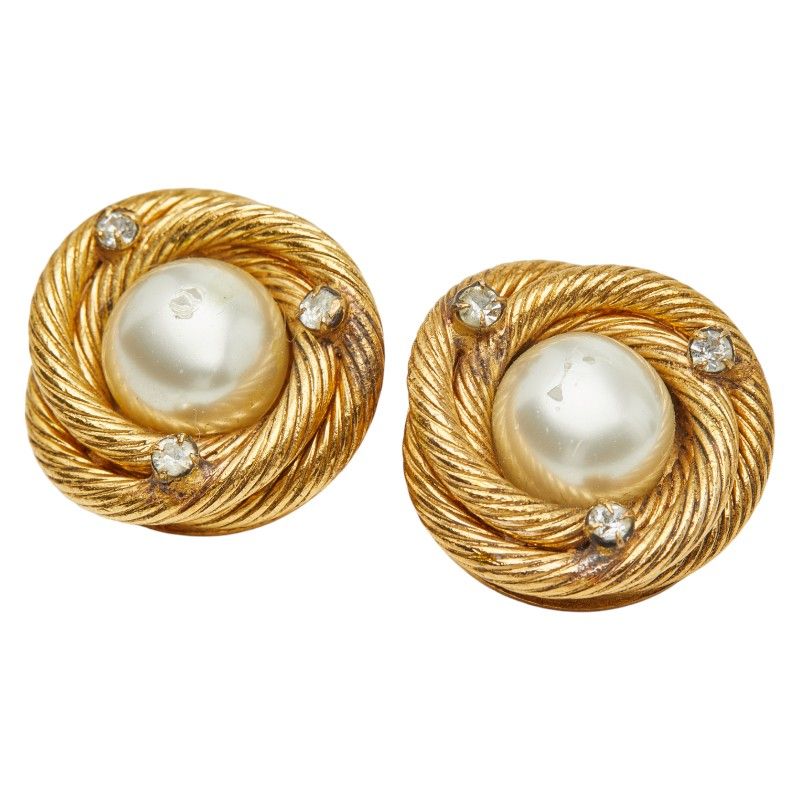 シャネル パール ラインストーン ラウンド ゴールド メッキ フェイクパール レディース CHANEL 1-0247758