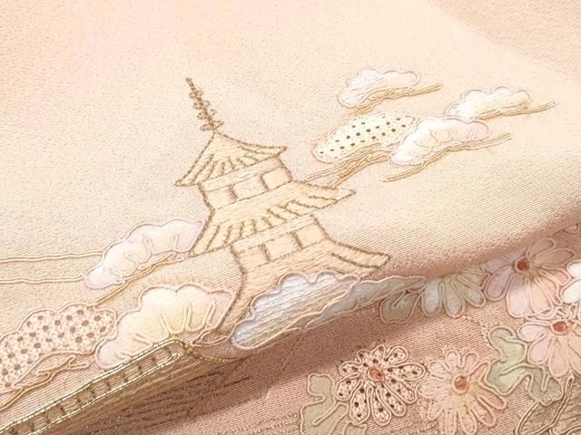 平和屋着物▽中国三大刺繍 スワトウ刺繍 総刺繍 訪問着 遠山風景文 暈