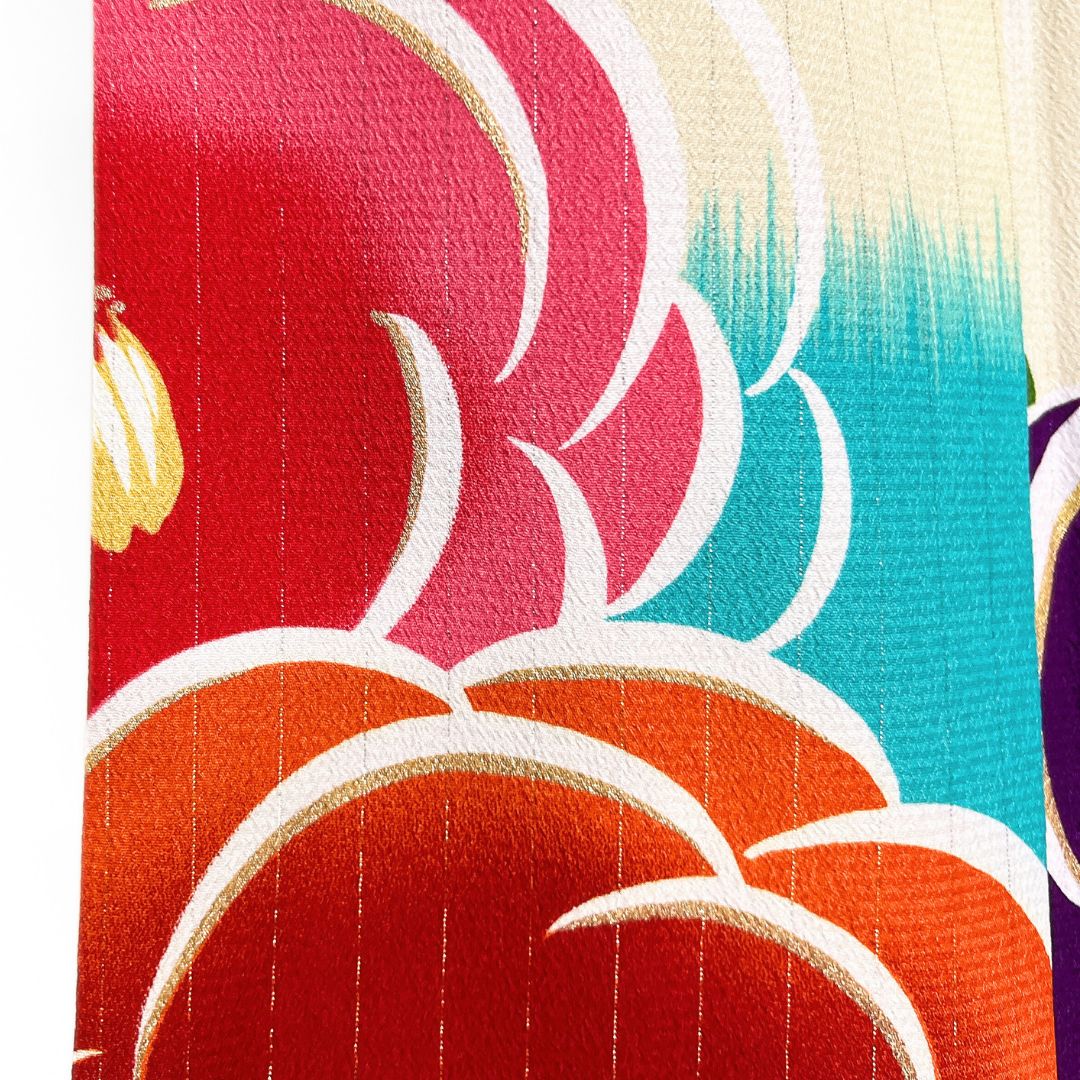  振袖 洗える着物 椿 縦縞 変わり市松 着物 123 b d ms 振袖 着物