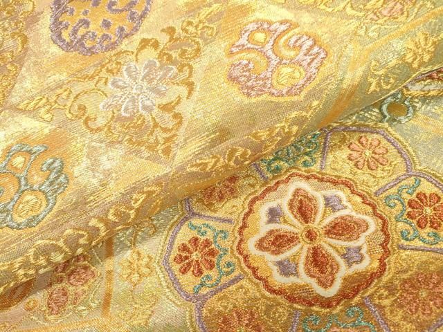 平和屋着物▽六通柄袋帯 唐織 輝煌綴 道長取宝祥文 金銀糸 正絹 逸品