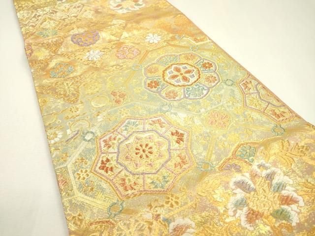 平和屋着物▽六通柄袋帯 唐織 輝煌綴 道長取宝祥文 金銀糸 正絹 逸品