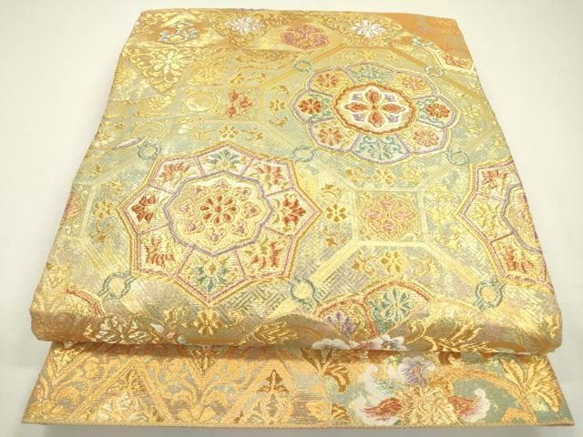 平和屋着物▽六通柄袋帯 唐織 輝煌綴 道長取宝祥文 金銀糸 正絹 逸品