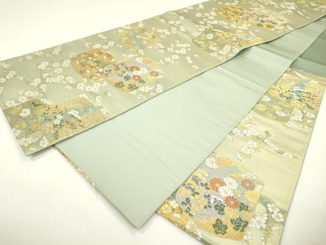 平和屋着物▽六通柄袋帯 唐織 雲取印籠文 金糸 正絹 逸品 DAAZ6286fe