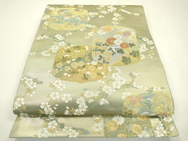 平和屋着物▽六通柄袋帯 唐織 雲取印籠文 金糸 正絹 逸品 DAAZ6286fe