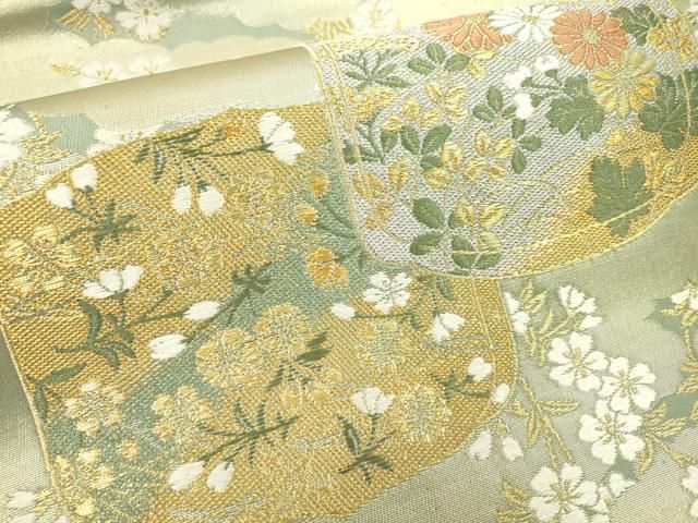 平和屋着物▽六通柄袋帯 唐織 雲取印籠文 金糸 正絹 逸品 DAAZ6286fe