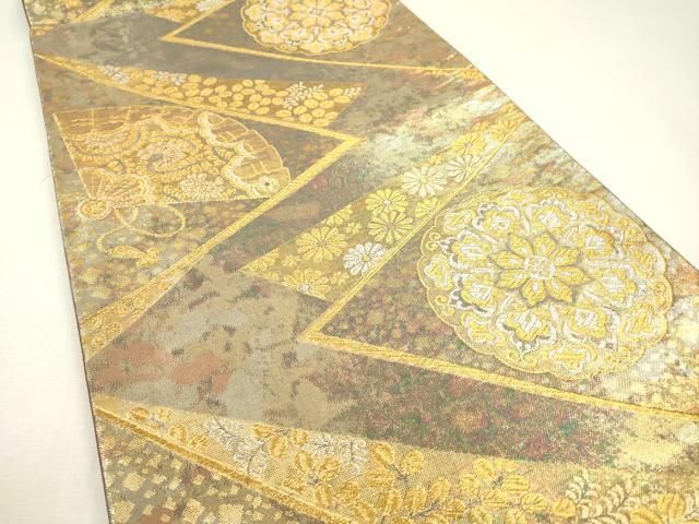 平和屋着物▽六通柄袋帯 正倉院檜扇花文 金銀糸 引箔 正絹 逸品