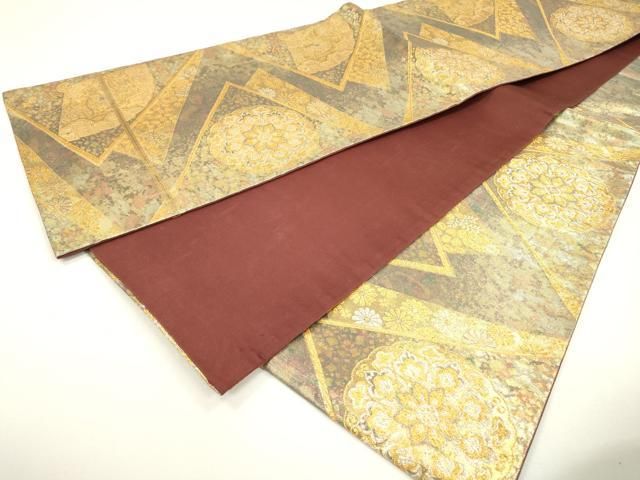 平和屋着物▽六通柄袋帯 正倉院檜扇花文 金銀糸 引箔 正絹 逸品