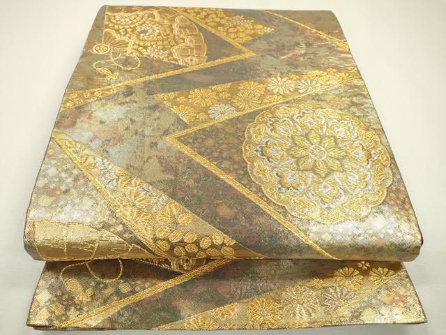 平和屋着物▽六通柄袋帯 正倉院檜扇花文 金銀糸 引箔 正絹 逸品