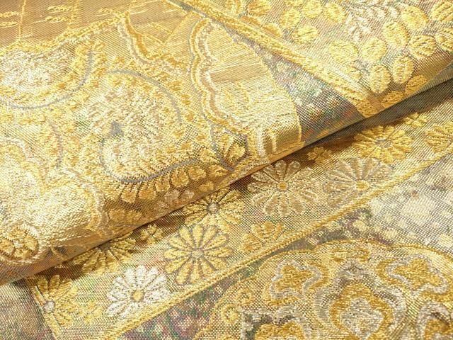 平和屋着物▽六通柄袋帯 正倉院檜扇花文 金銀糸 引箔 正絹 逸品