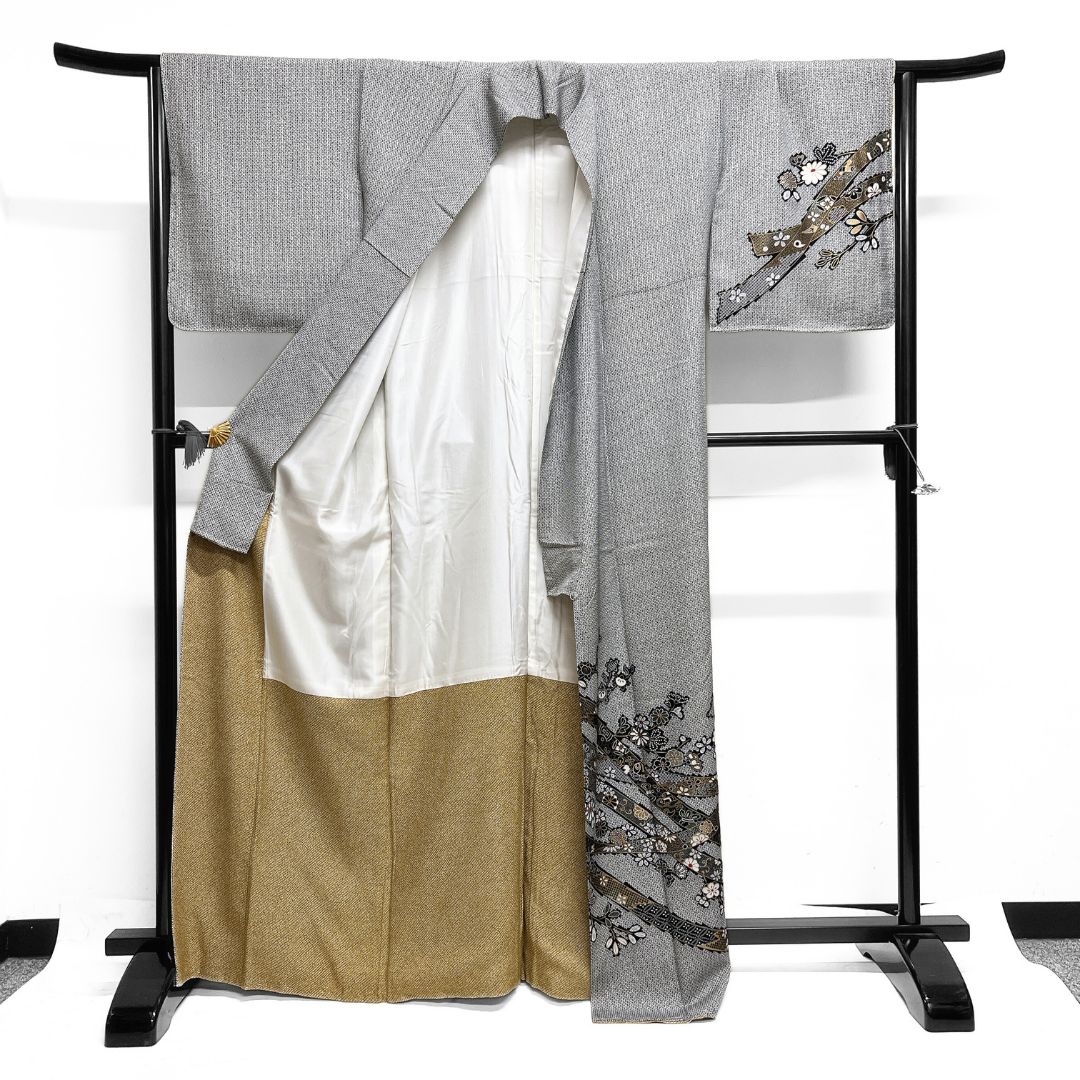 未着用 付け下げ 金彩 熨斗 鹿の子 菊 橘 宝尽くし 着物 123b d ms