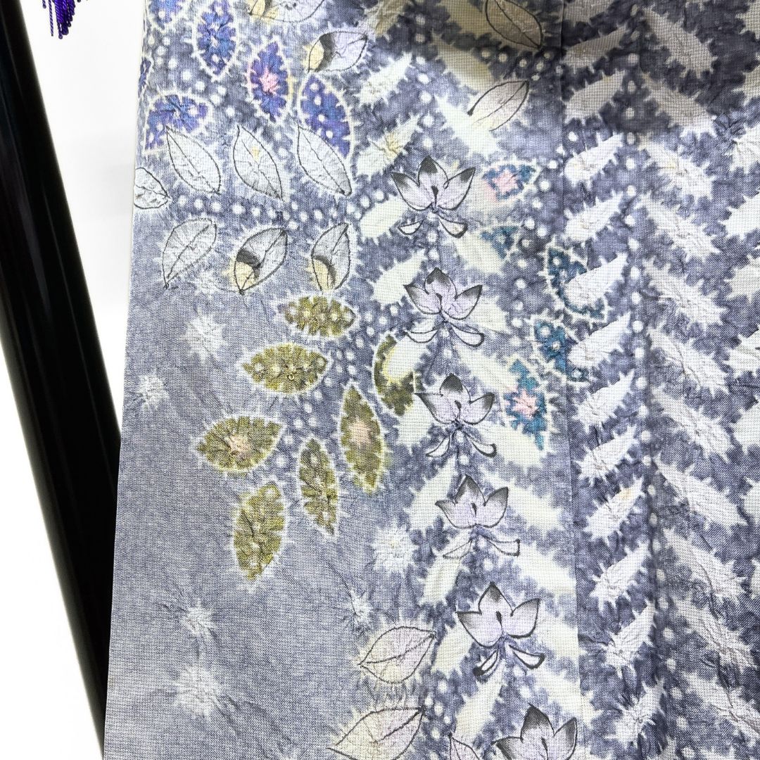 作家もの 訪問着 染め大島紬 絞り 辻ヶ花 藤 紋無し 着物 123b d ms