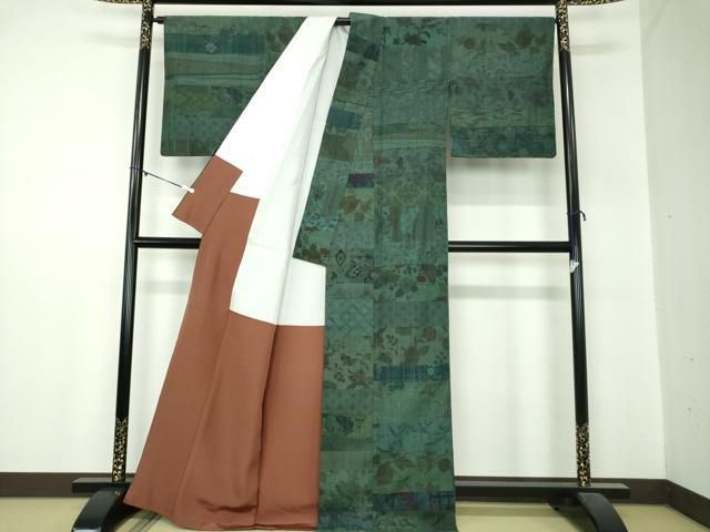 平和屋着物 小千谷紬 小千谷織物 百柄 横段花文 織り人 高橋シン作 証紙付き 正絹 ps