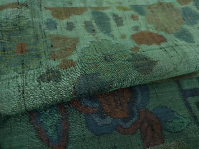  平和屋着物 小千谷紬 小千谷織物 百柄 横段花文 織り人 高橋シン作 証紙付き 正絹 ps 紬 着物