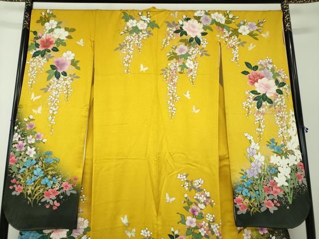  平和屋着物 豪華振袖 駒刺繍 舞蝶花文 暈し染め 金彩 正絹 ps 振袖 着物