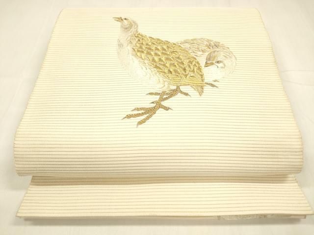 平和屋着物 夏物 爪掻き本綴れ 石川綴れ 太鼓柄袋帯 総手刺繍 群鶉 金銀糸 共 き 正絹 cm