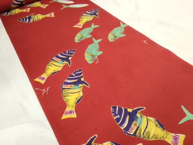 平和屋着物∴夏物 浴衣 反物 着尺 KENZO 高田賢三 魚 綿 zzz