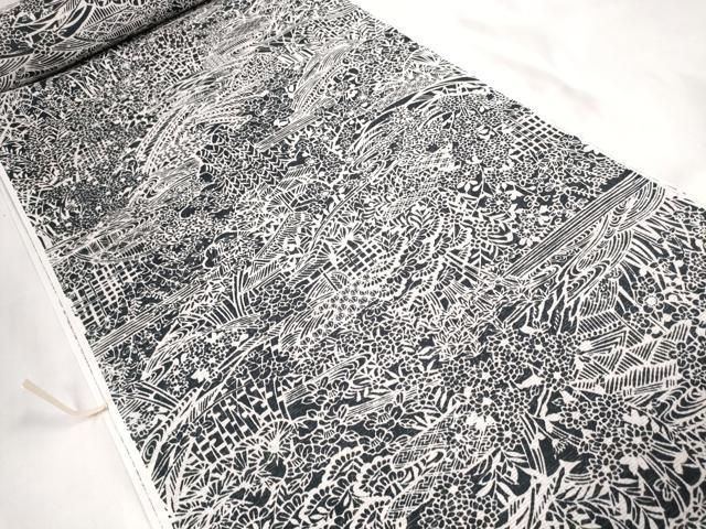 平和屋着物 夏物 小紋 反物 着尺 絽 本場加賀染 友禅 流水風景花文 黒地 洗える着物 zzz