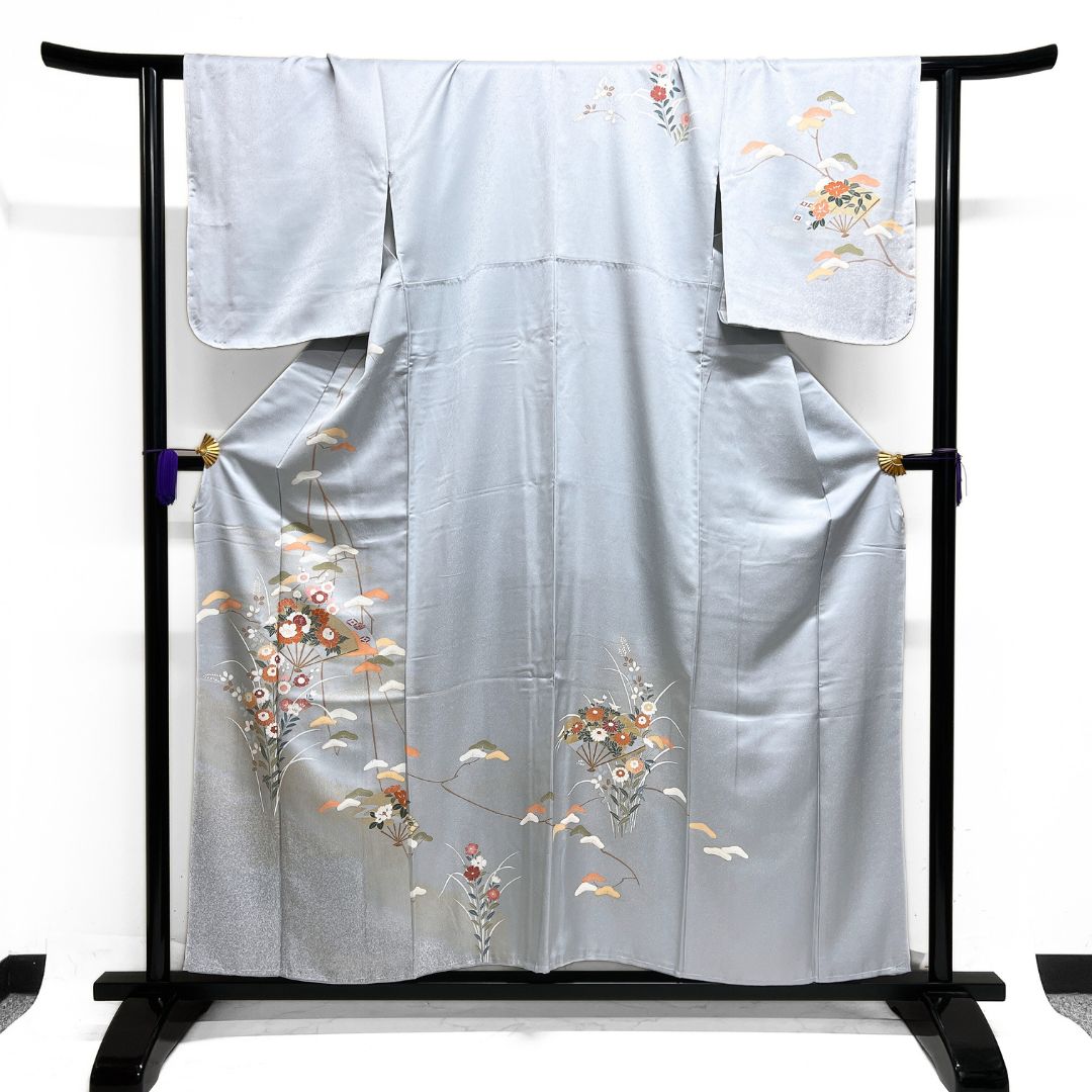 未着用 訪問着 金糸 扇 牡丹 菊 椿 松 着物 123 b d ms