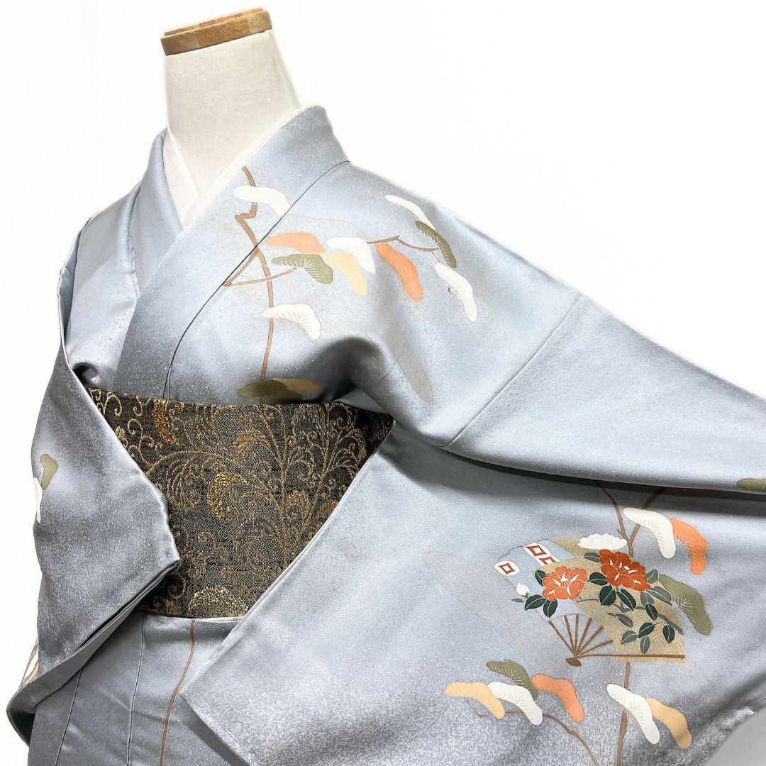 未着用 訪問着 金糸 扇 牡丹 菊 椿 松 着物 123 b d ms
