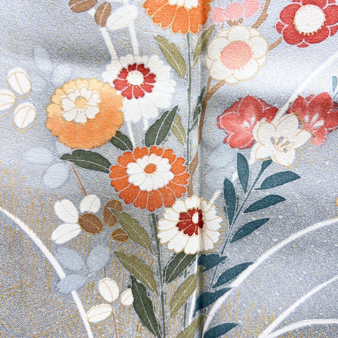  未着用 訪問着 金糸 扇 牡丹 菊 椿 松 着物 123 b d ms 訪問着 付け下げ 着物