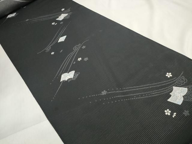 平和屋着物 夏物 小紋 反物 着尺 絽 冊子花文 黒地 zzz