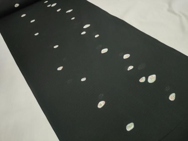 平和屋着物 夏物 小紋 反物 着尺 絽 貝合わせ花文 黒地 洗える着物 zzz