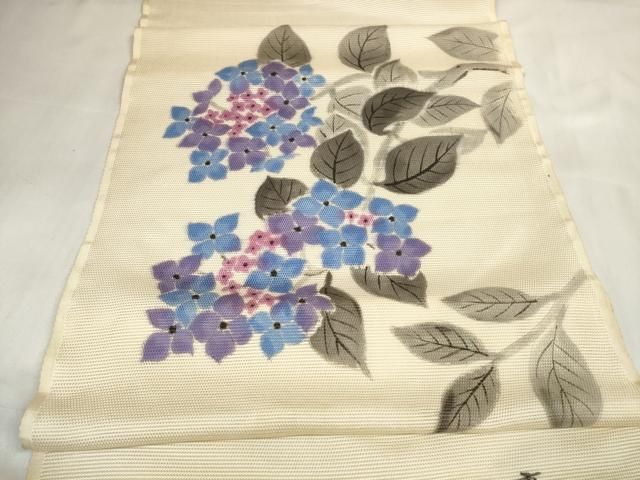 平和屋着物 夏物 名古屋帯 帯反物 作家物 手描き 紫陽花 アジサイ zzz