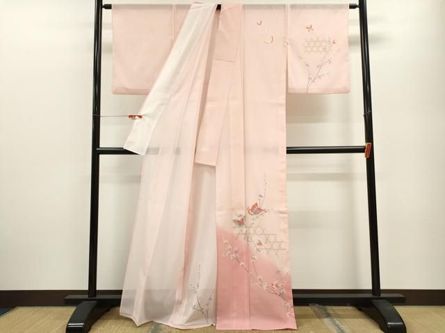 平和屋着物 夏物 訪問着 絽 網目萩舞蝶文 暈し染め 金彩 洗える着物 ze