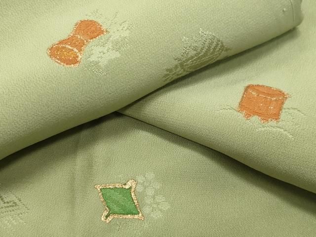 平和屋着物 長襦袢 無双仕立て 貝桶鼓花文 金彩 正絹 gh