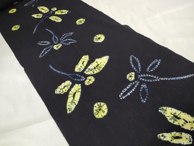 平和屋着物∴夏物 浴衣 反物 着尺 絞り 蜻蛉 トンボ 紺地 綿 zzz