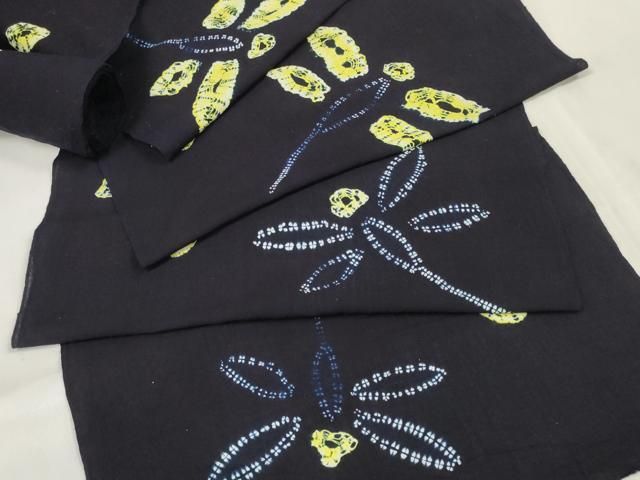 平和屋着物∴夏物 浴衣 反物 着尺 絞り 蜻蛉 トンボ 紺地 綿 zzz