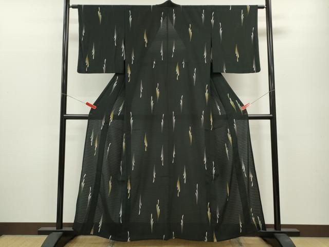 平和屋着物 夏物 小紋 絽 吉祥文 黒地 洗える着物 ze