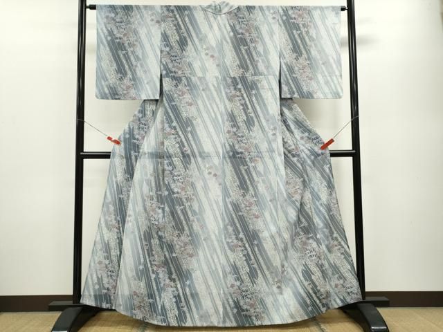 平和屋着物 夏物 小紋 絽 矢羽根草花文 たたき染め 洗える着物 ze