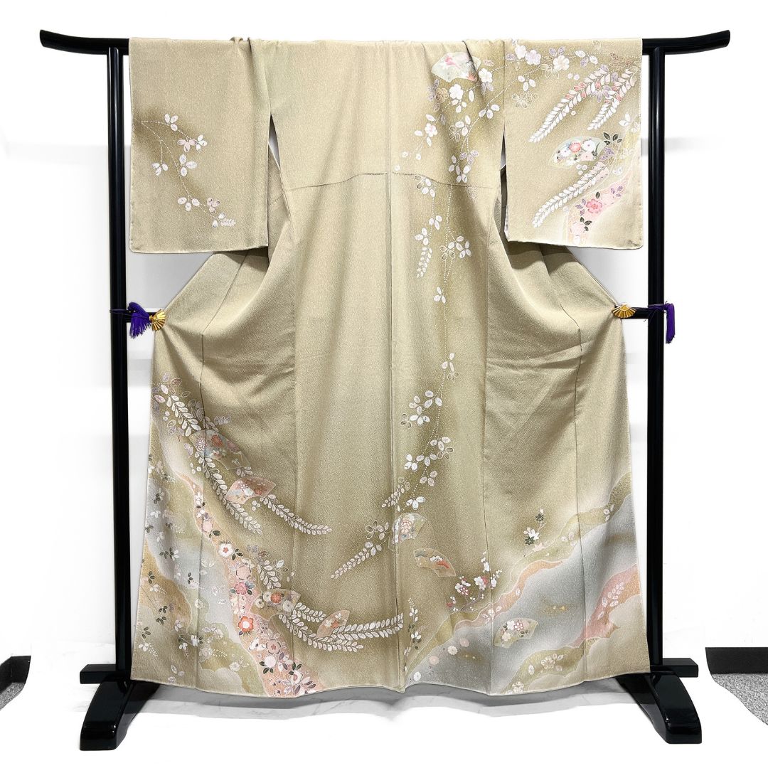 未着用 訪問着 金彩 辻ヶ花 道長取り 扇 菊 藤 着物 123 b d ms