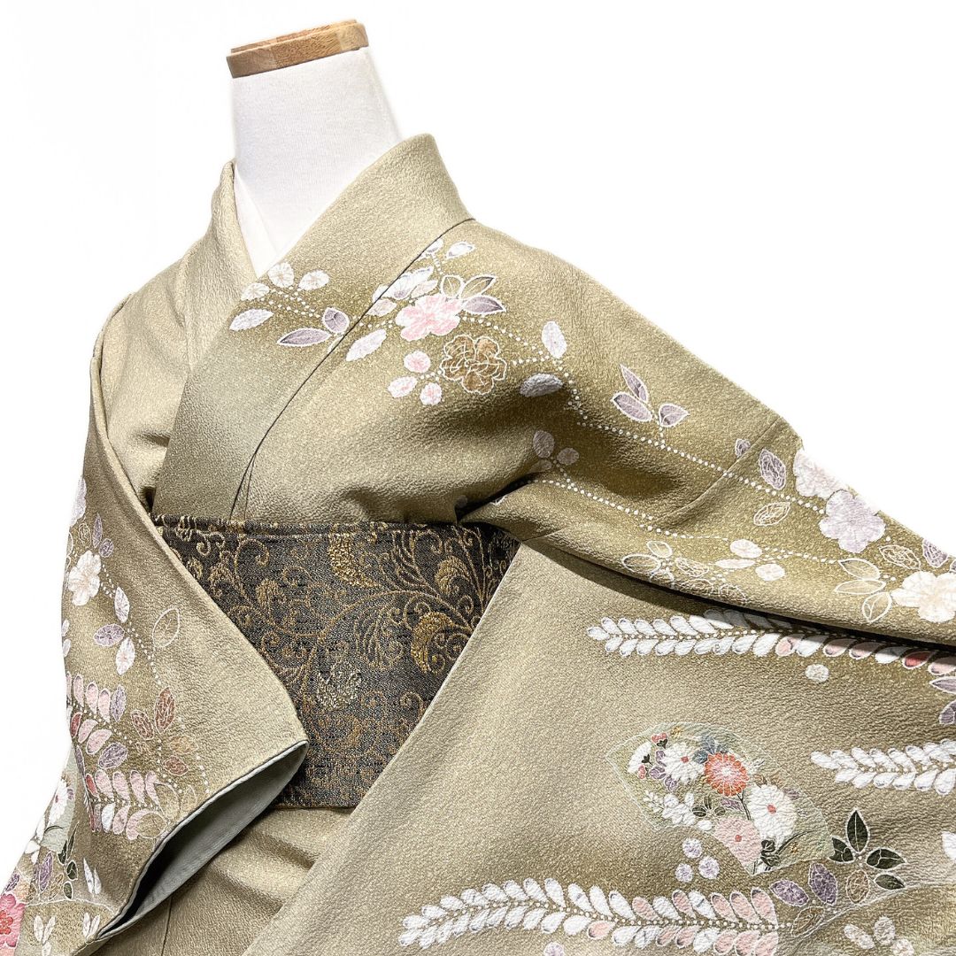 未着用 訪問着 金彩 辻ヶ花 道長取り 扇 菊 藤 着物 123 b d ms