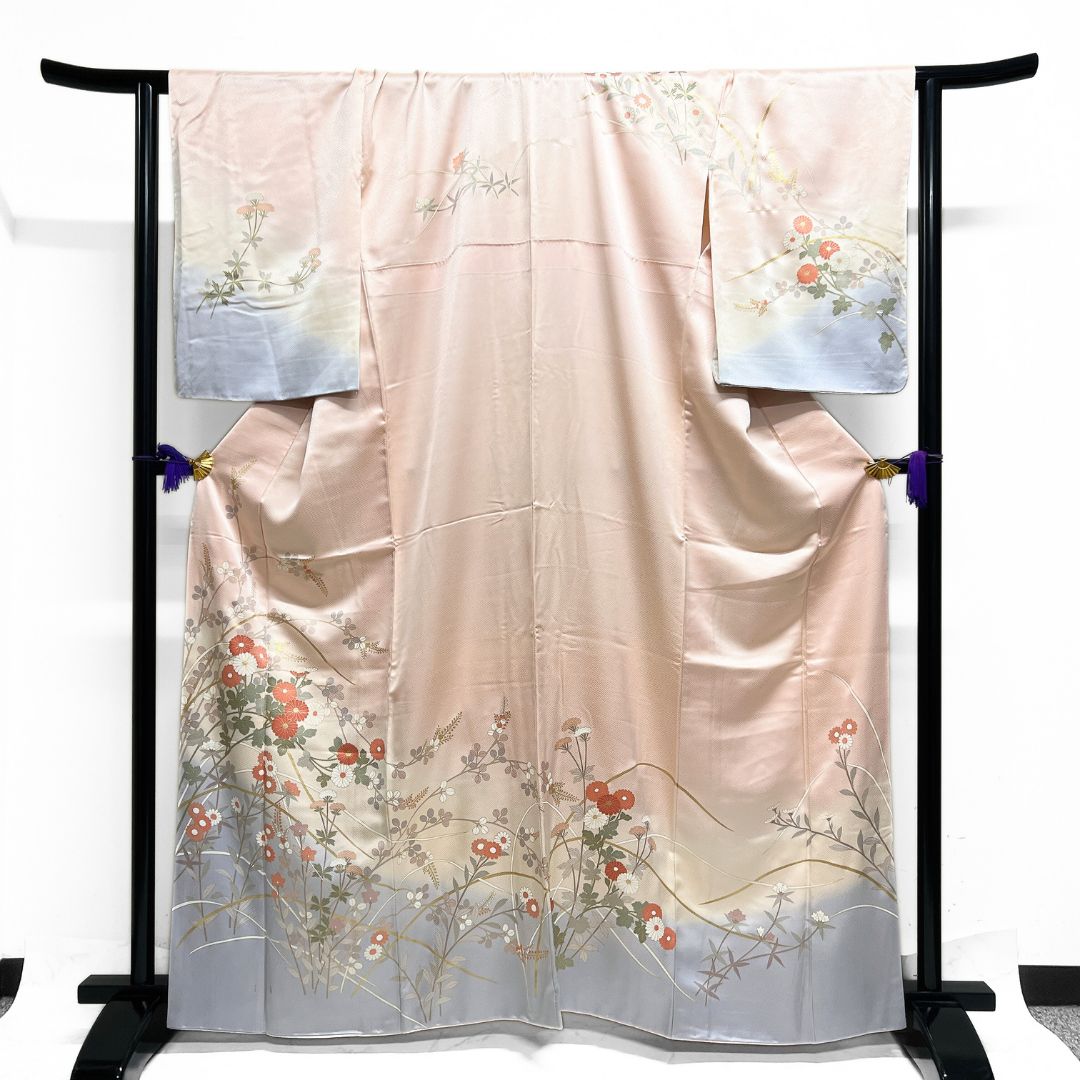 訪問着 金彩 菊花 萩 桔梗 紗綾形地紋 紋無し 着物 123 b d ms