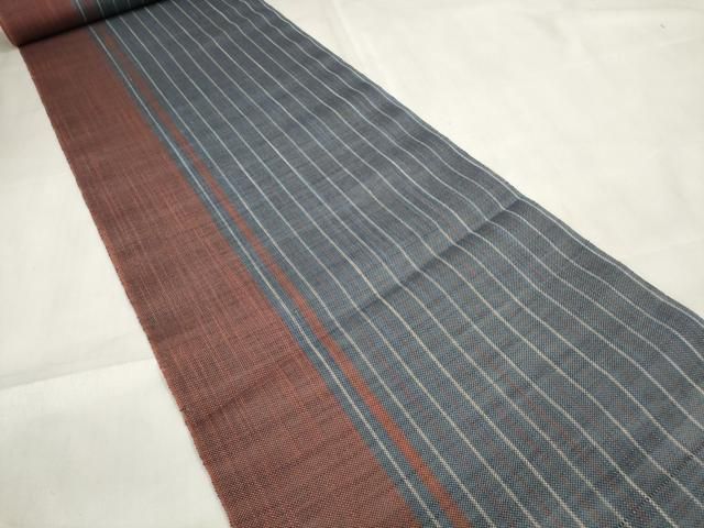 平和屋着物 夏物 西陣 宮岸貞雄謹製 名古屋帯 帯反物 縞 証紙付き 麻 zzz