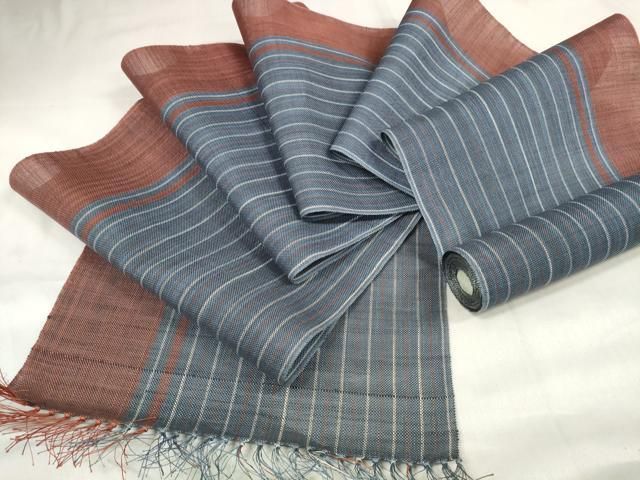 平和屋着物 夏物 西陣 宮岸貞雄謹製 名古屋帯 帯反物 縞 証紙付き 麻 zzz