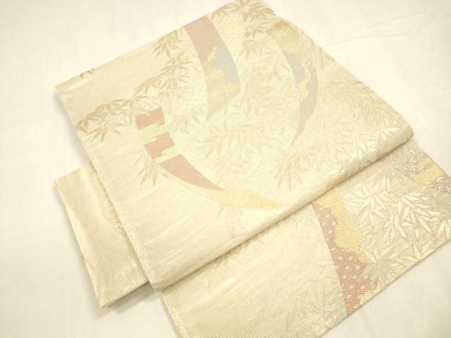 平和屋着物 夏物 つけ帯 短冊笹の葉文 金銀糸 正絹 cm