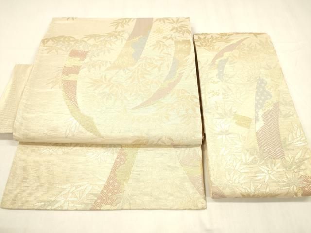 平和屋着物 夏物 つけ帯 短冊笹の葉文 金銀糸 正絹 cm