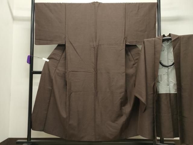 平和屋着物 男性 紬 アンサンブル 赤墨色 正絹 gh