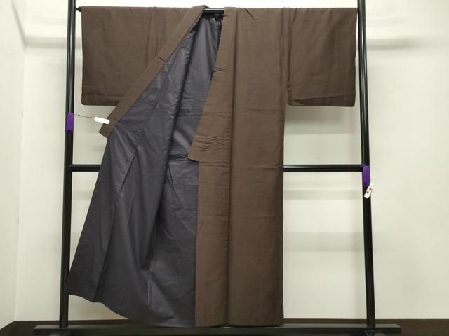 平和屋着物 男性 紬 アンサンブル 赤墨色 正絹 gh