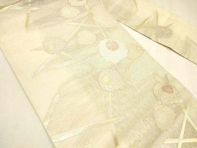 平和屋着物 夏物 九寸名古屋帯 舞葉文 金銀糸 正絹 cm