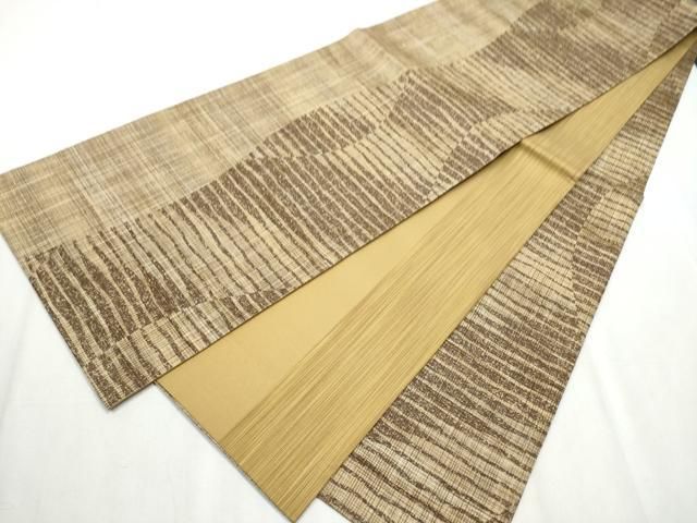 平和屋着物 全通柄袋帯 紬地 横段文 金通し地 正絹 hy