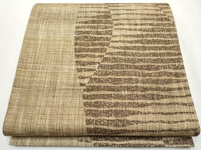 平和屋着物 全通柄袋帯 紬地 横段文 金通し地 正絹 hy