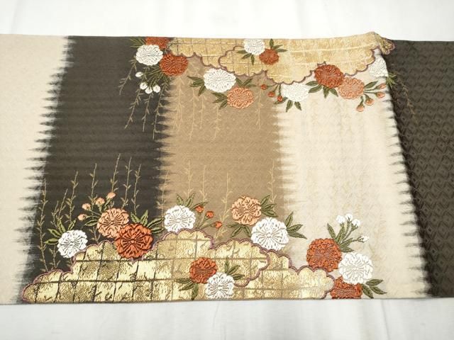 平和屋着物○西陣の名門 加納幸謹製 両面 六通柄袋帯 唐織 雲重ね草花