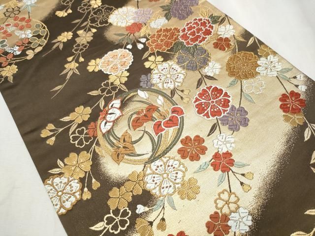 平和屋着物 六通柄袋帯 唐織 草花丸文 金糸 正絹 hy