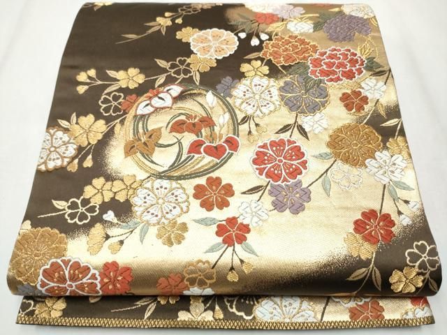 平和屋着物 六通柄袋帯 唐織 草花丸文 金糸 正絹 hy