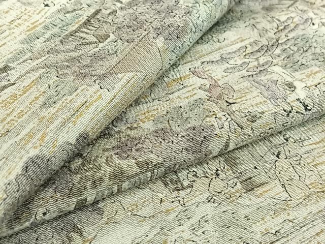 平和屋着物 上質な小紋 単衣 手描き 人物風景文 金彩 鬼しぼ縮緬 正絹 jh