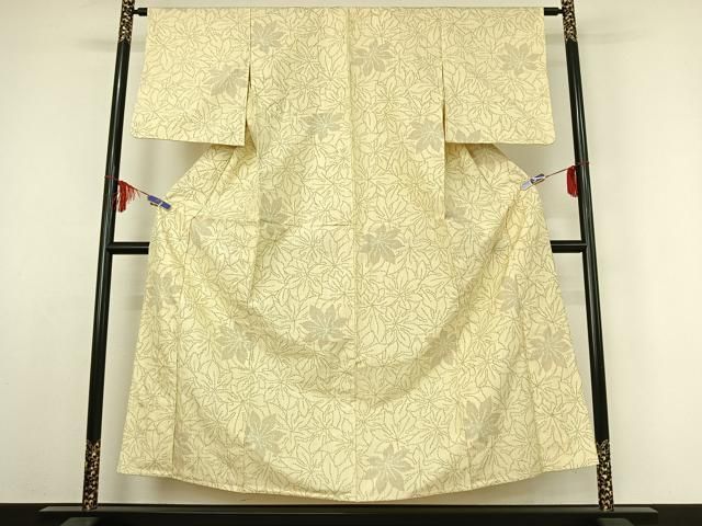 平和屋着物 上質な紬 単衣 草葉文 正絹 jh